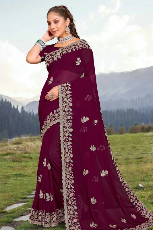 Wine Georgette Saree NCSD10910283