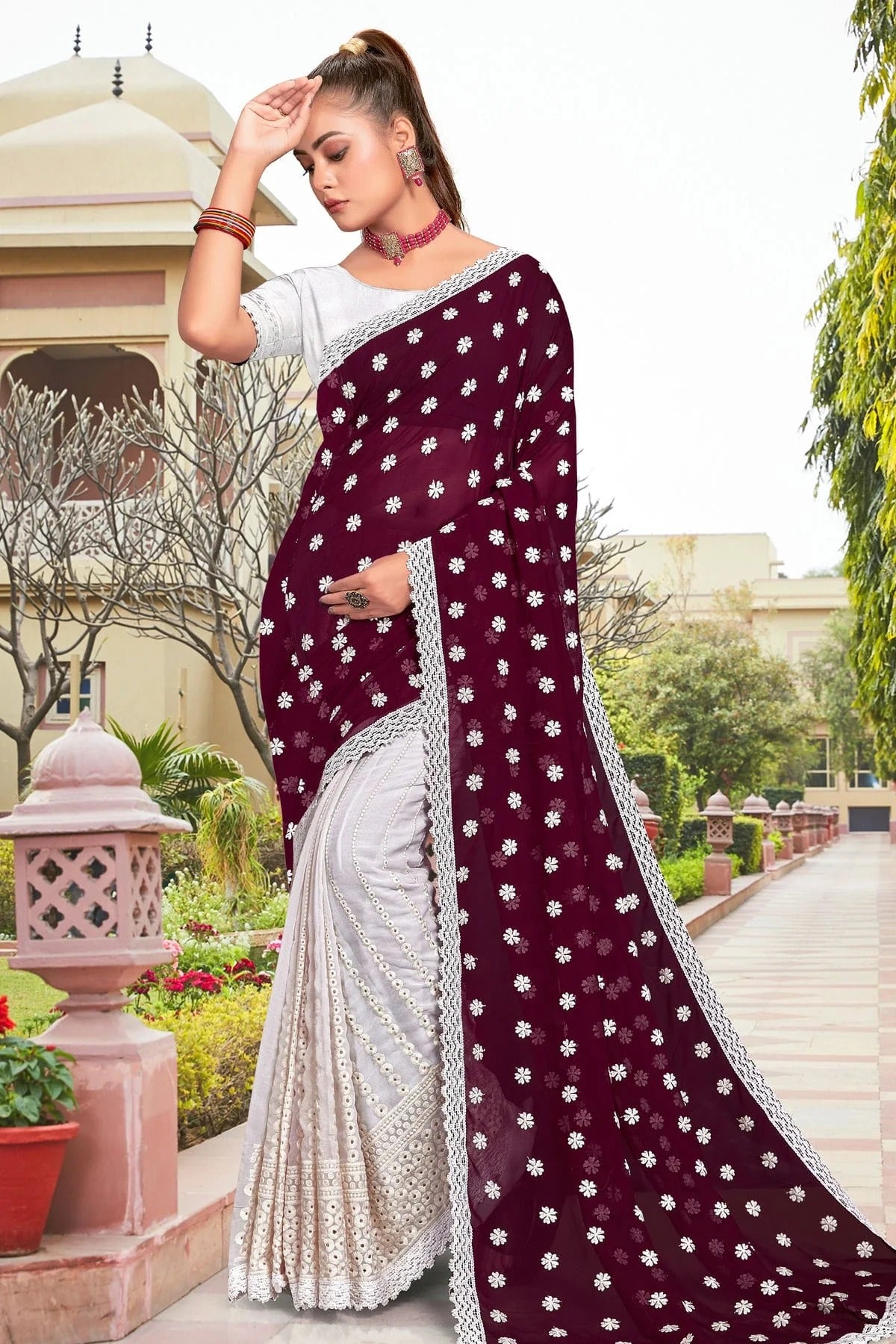 Wine Georgette Saree NCSD10910290