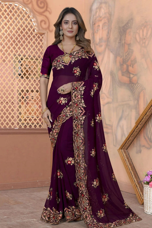 Wine Georgette Saree NCSD10910345