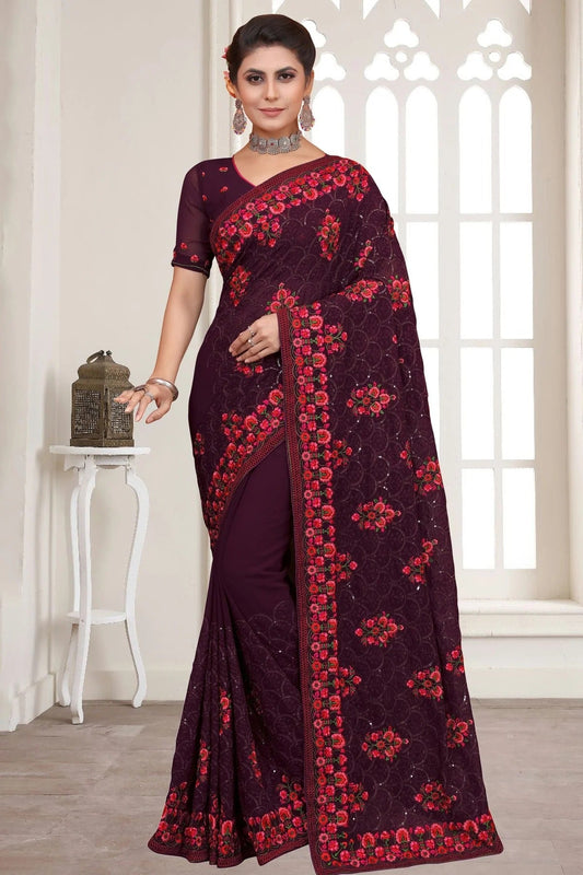 Wine Georgette Saree NCSD10910420
