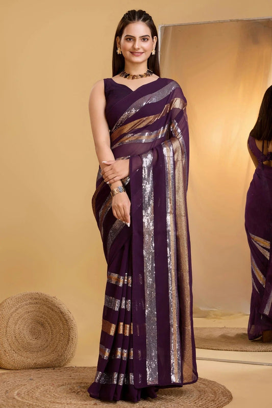 Wine Georgette Saree NCSD11112592
