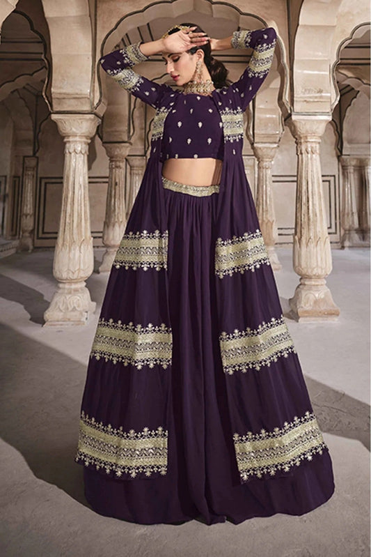 Wine Georgette Sequins Lehenga Choli NCLC10810589