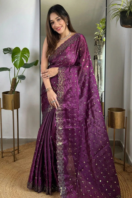 Wine Jimmy Choo Designer Saree NCSD11111771