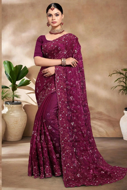 Wine Jimmy Choo Silk Designer Saree NCSD10910181