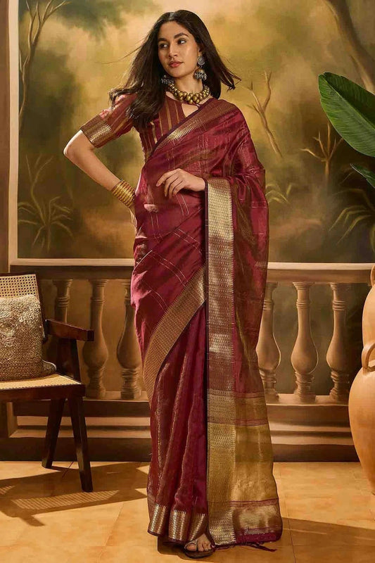 Wine Khadi Organza Traditional Saree NCSD11110110