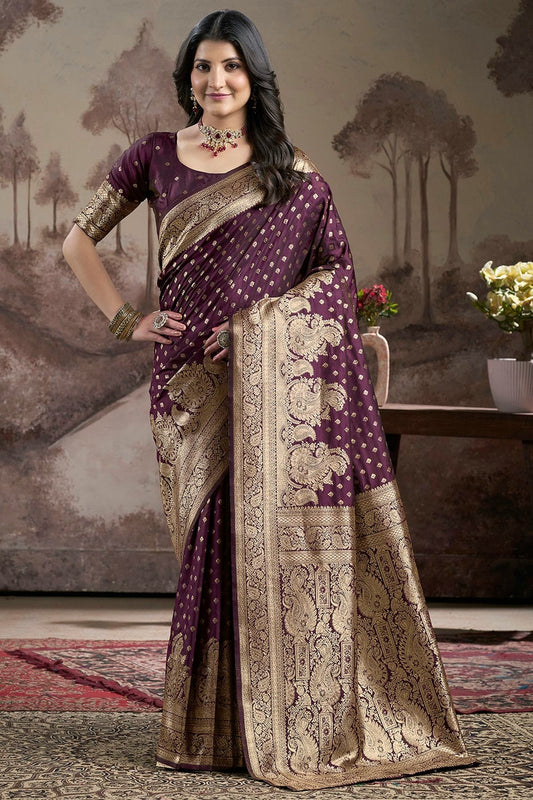 Wine Lichi Silk Traditional Saree NCSD11111458