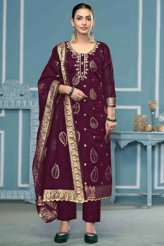 Wine Modal Banarasi Pant Style Suit NCSM11110760