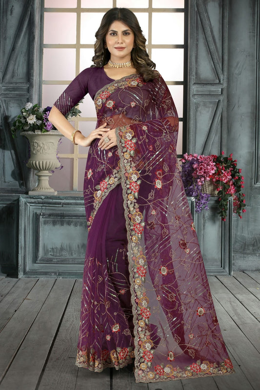 Wine Net Designer Saree NCLC11210420