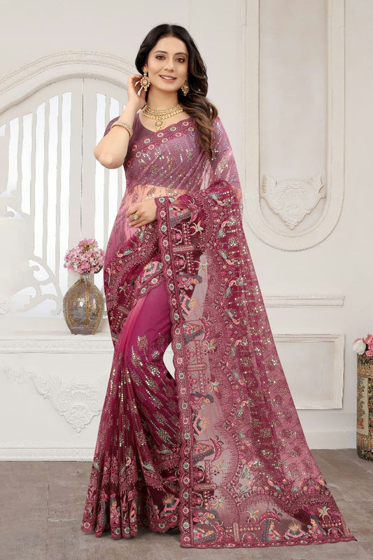Wine Net Designer Saree NCLC11210448