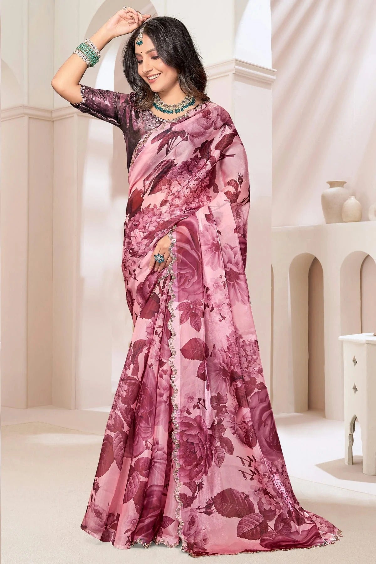 Wine Organza Silk Designer Saree NCSD11210240