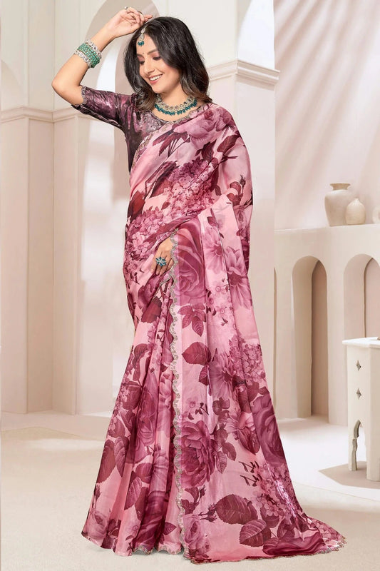 Wine Organza Silk Designer Saree NCSD11210240