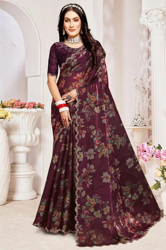 Wine Organza Silk Designer Saree NCSD11210273