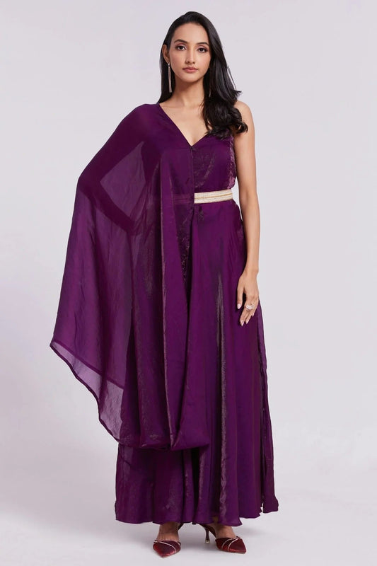 Wine Pure Organza Indo Western Dress  NCTP10810163