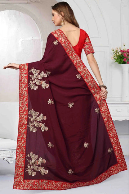 Wine Pure Satin Designer Saree NCSD11210618
