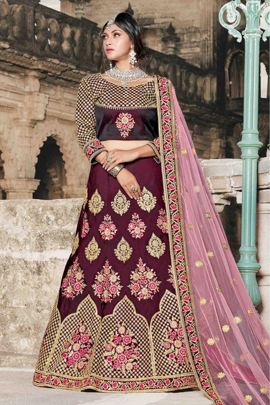 Wine Pure Taffeta Sequins Lehenga Choli NCLC10810444