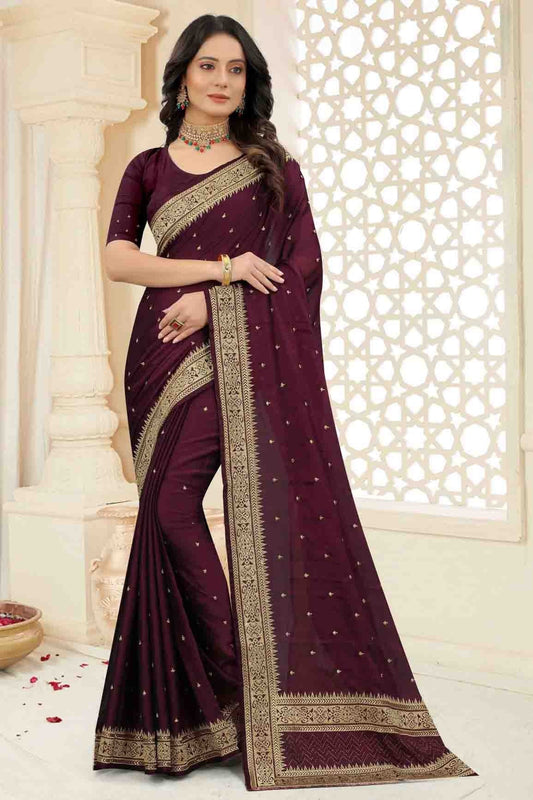 Wine Rangoli Silk Embroidery Saree NCSD11210870