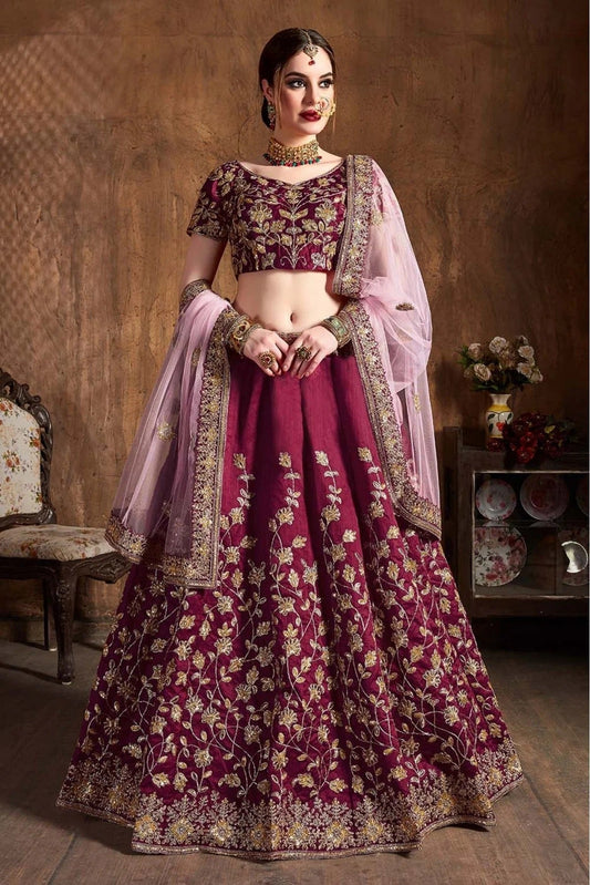 Wine Raw Silk Lehenga Choli NCLC10110297