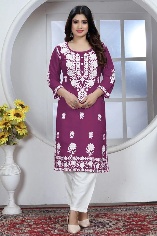 Wine Rayon Kurta And Pant Set  NCKR11112030