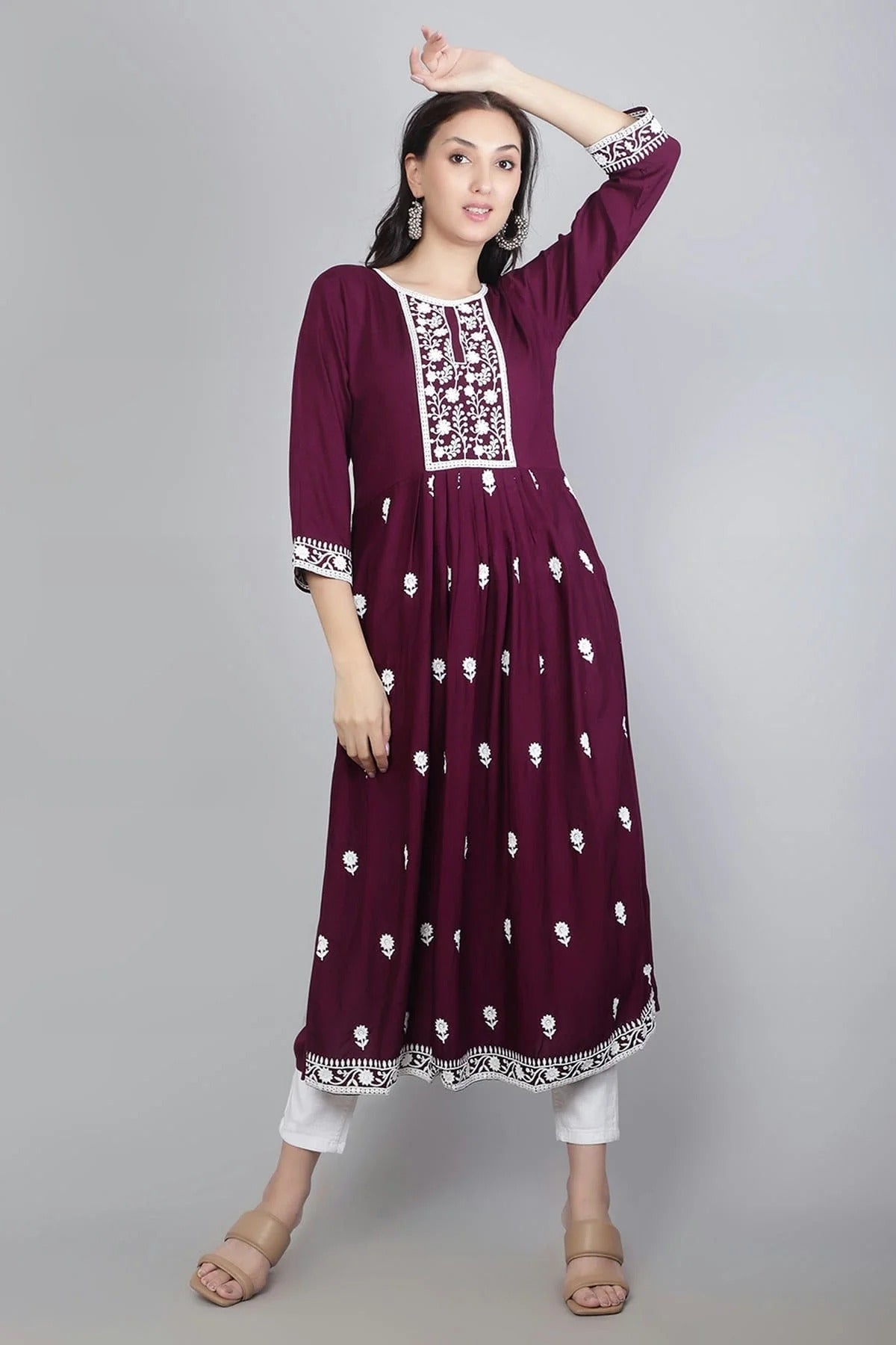 Wine Rayon Kurti NCKR11112124