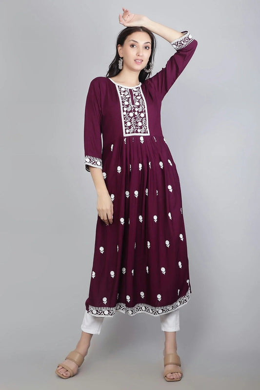 Wine Rayon Kurti NCKR11112124