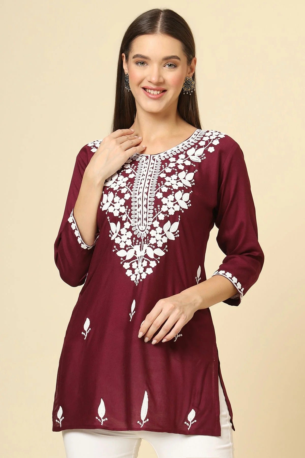 Wine Rayon Readymade Top  NCTP11112256