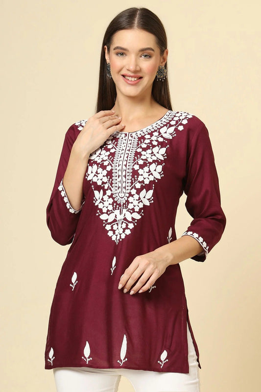 Wine Rayon Readymade Top  NCTP11112256