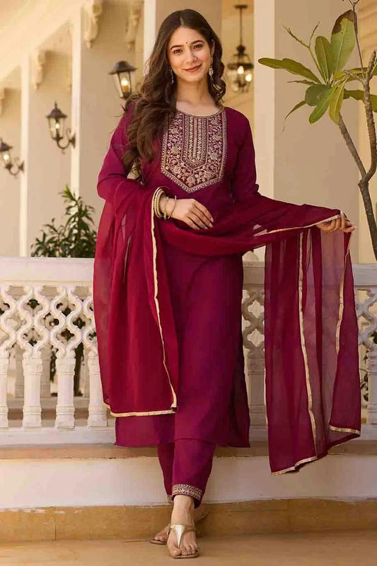 Wine Rayon Stitched Pant Style Suit NCSS11110222