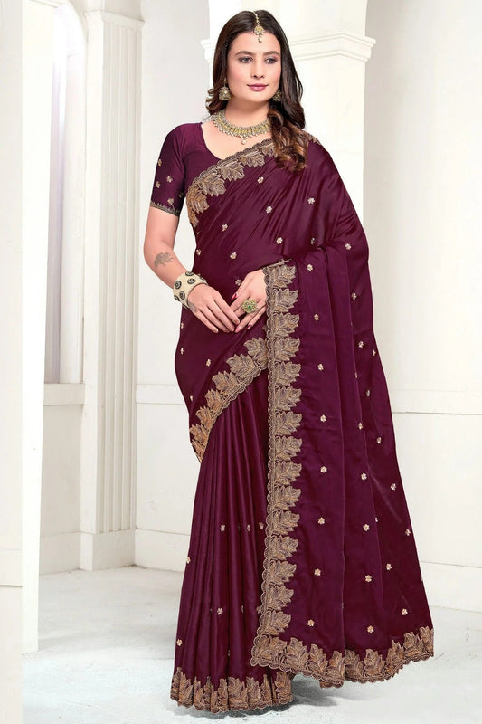 Wine Satin Designer Saree NCSD11210226