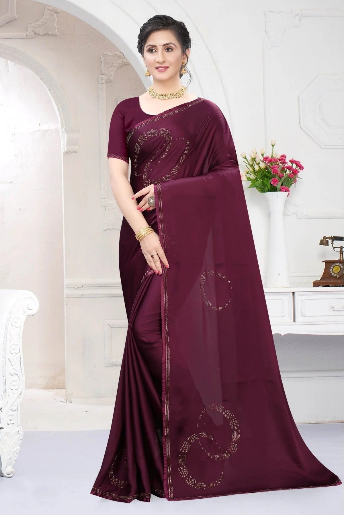Wine Satin Designer Saree NCSD11210722