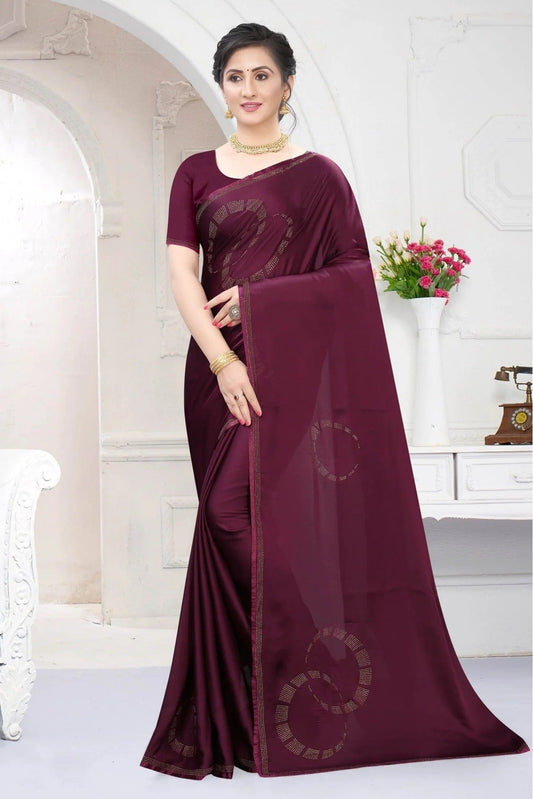 Wine Satin Designer Saree NCSD11210722