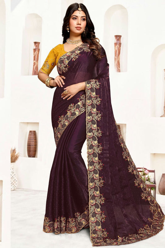 Wine Satin Silk Designer Saree NCSD10910227
