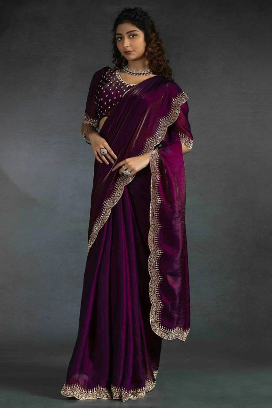 Wine Satin Silk Designer Saree NCSD11210153