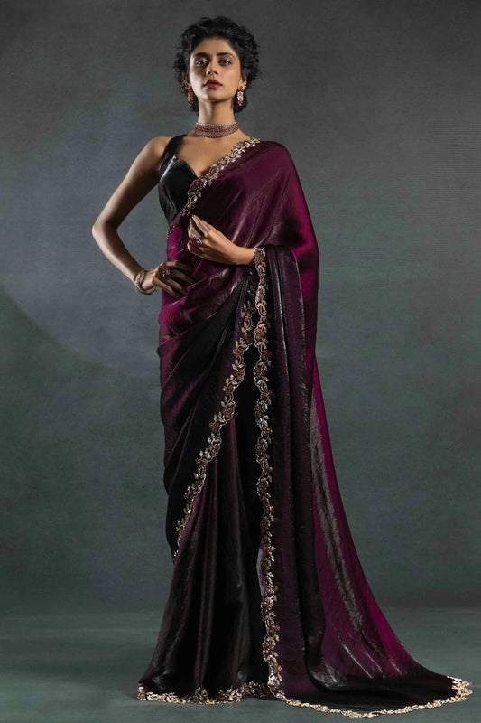 Wine Satin Silk Designer Saree NCSD11210158