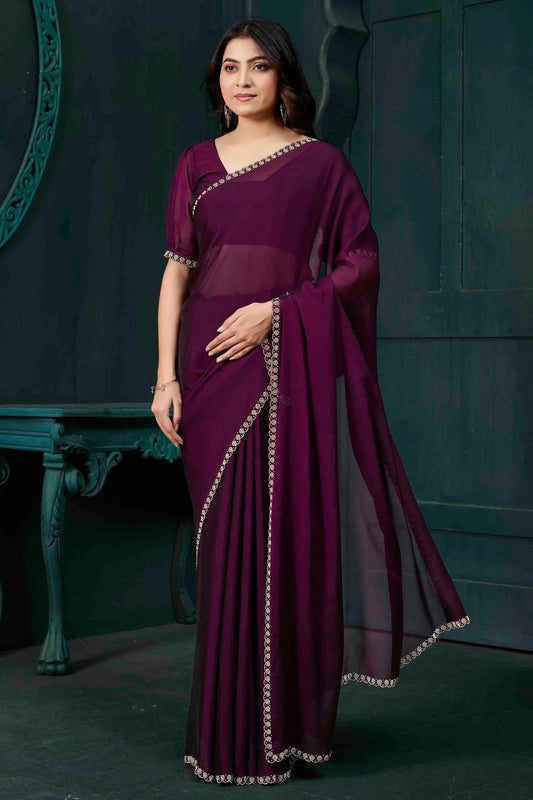 Wine Satin Silk Designer Saree NCSD11210172