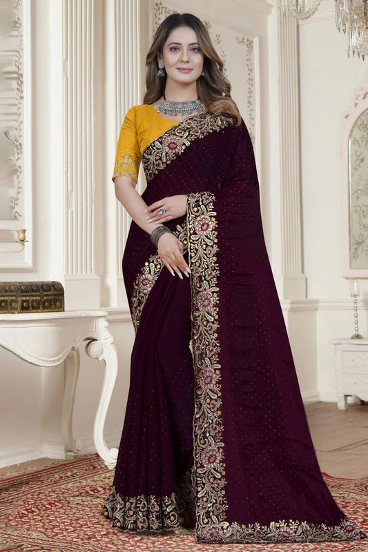 Wine Satin Silk Saree NCSD10910318