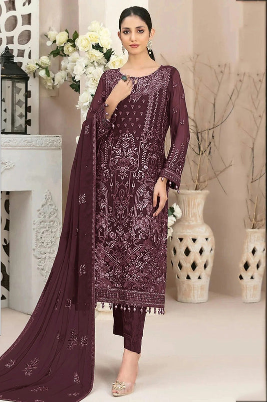 Wine Semi Stitched Faux Georgette Pakistani Suit NCSM11410319