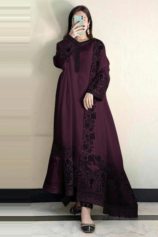 Wine Semi Stitched Faux Georgette Pakistani Suit NCSM11410483