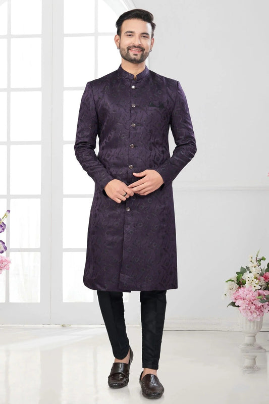 Wine Silk Dupion Sherwani NCSH10410178
