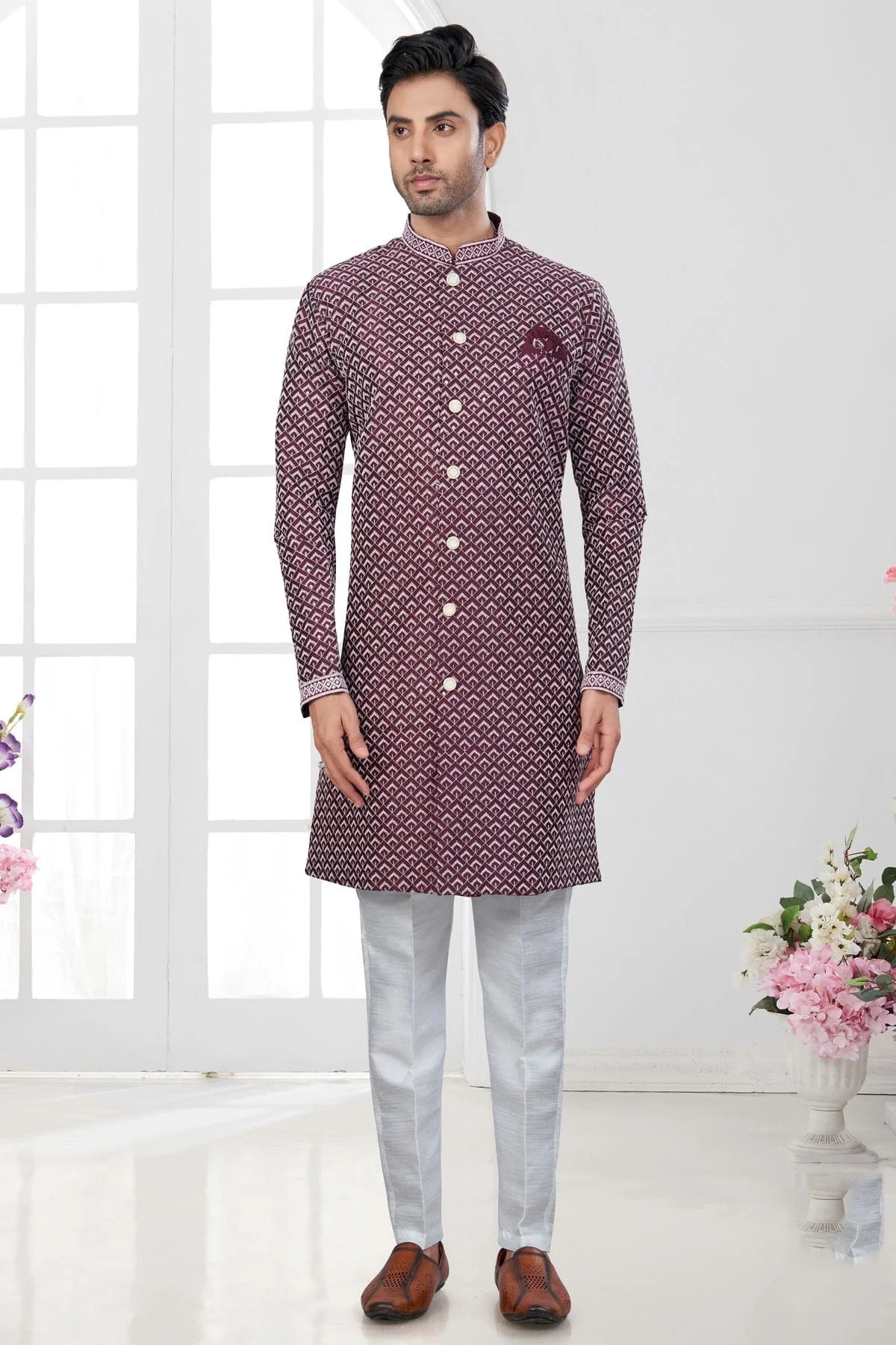 Wine Silk Dupion Sherwani NCSH10410204