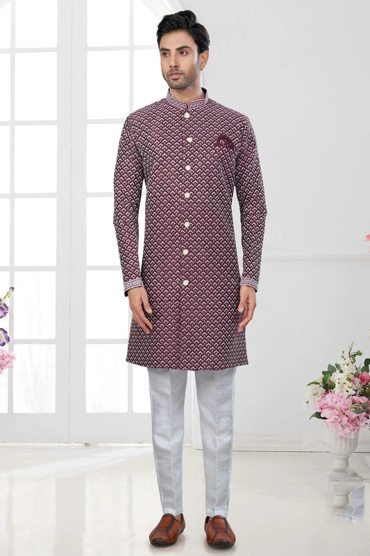 Wine Silk Dupion Sherwani NCSH10410204