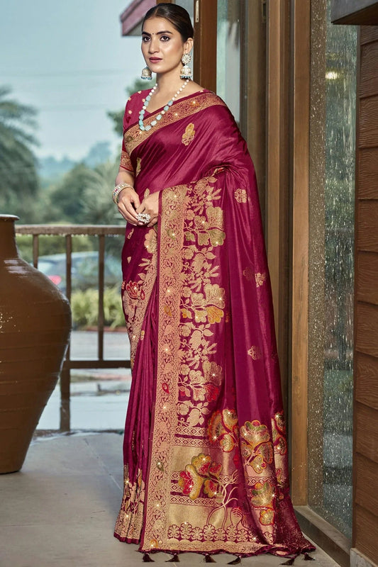 Wine Silk Woven Traditional Saree NCSD11010369