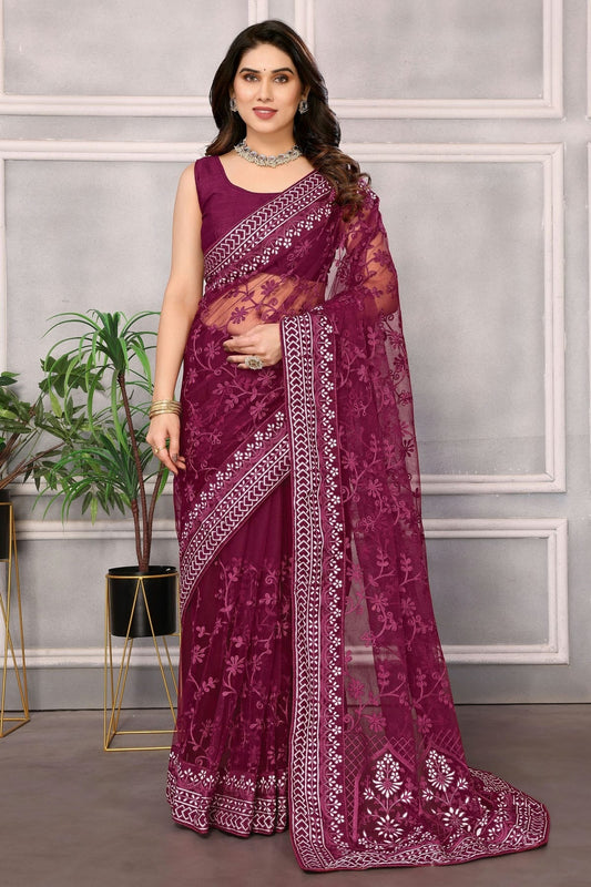 Wine Soft Net Saree NCSD11112503