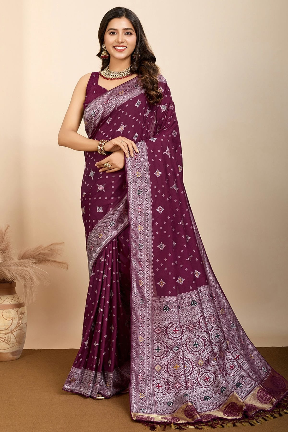 Wine Soft Silk Traditional Saree NCSD11111100