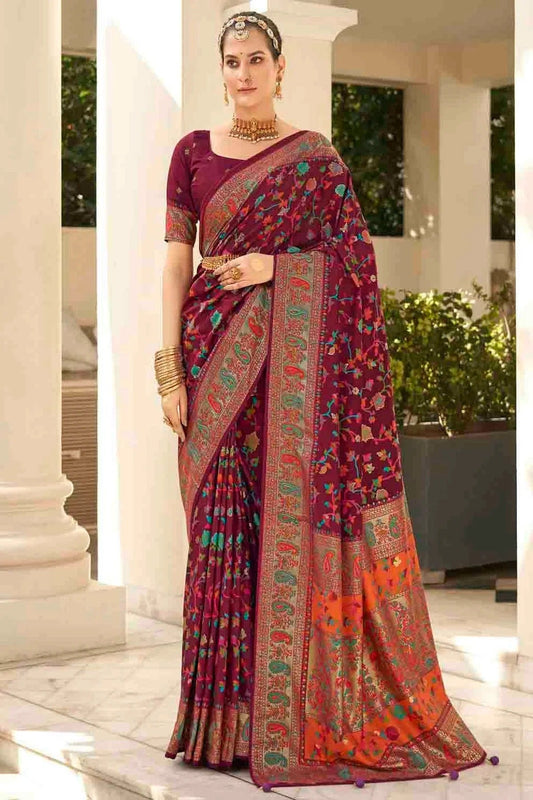Wine Velvet Tussar Silk Floral Printed Traditional Sarees  NCSD11110253