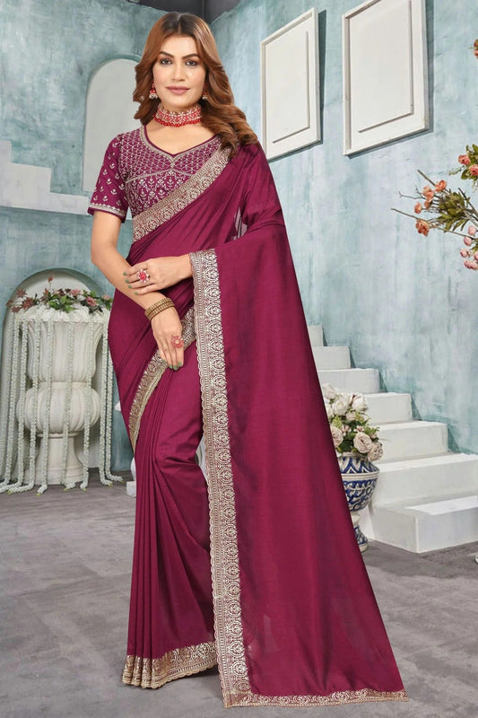 Wine Vichitra Bloming Designer Saree NCSD10910127