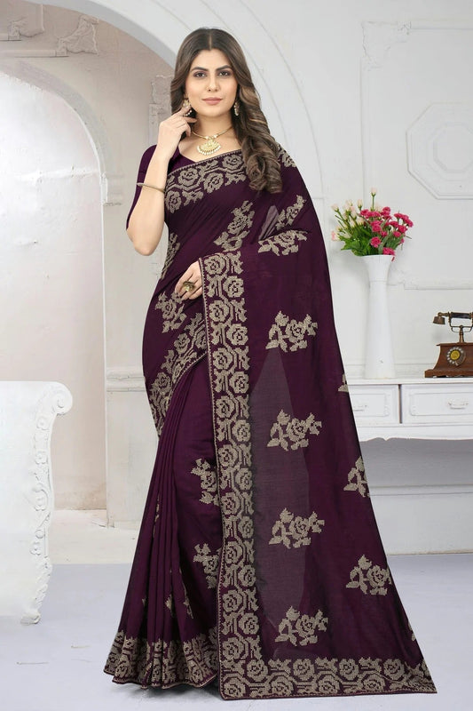 Wine Vichitra Silk Designer Saree NCLC11210432
