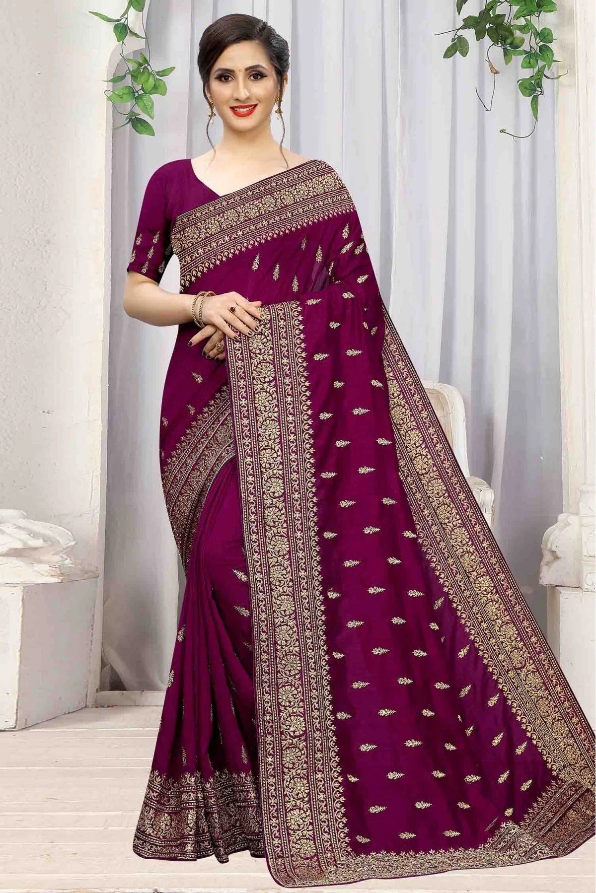 Wine Vichitra Silk Designer Saree NCSD10910509