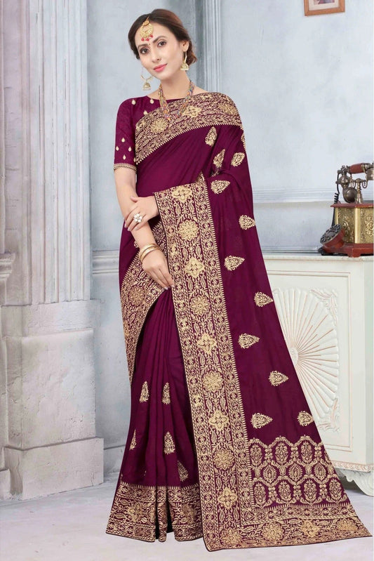 Wine Vichitra Silk Designer Saree NCSD10910571