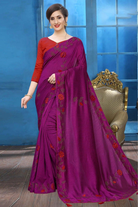 Wine Vichitra Silk Designer Saree NCSD11210644