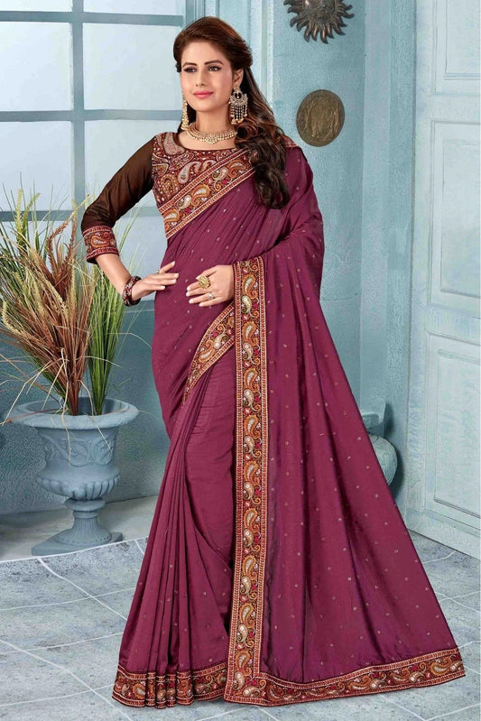 Wine Vichitra Silk Designer Saree NCSD11210652